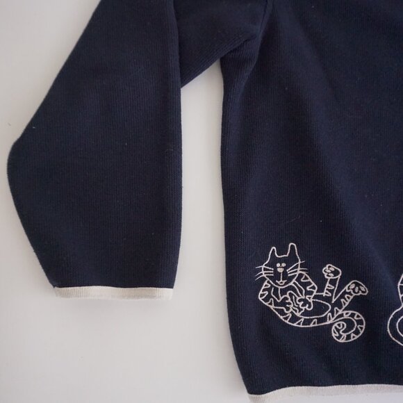 VTG Christopher & Banks Navy Knit Cat Embroidered Cardigan Cotton Blend XL - Picture 7 of 8